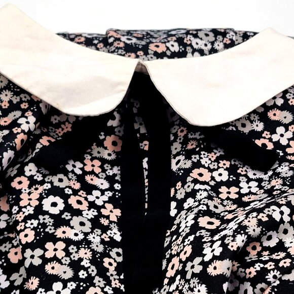 Vintage-Style Sleeveless Floral Midi Dress W/ Lace Hem Peter Pan Collar & Ribbon - Picture 7 of 14